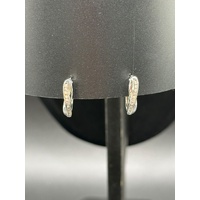Ladies 9ct White Gold Diamond Oval Hoop Earrings