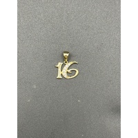 Ladies 9ct Yellow Gold CZ Number 16 Pendant