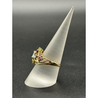 Ladies 9ct Yellow Gold Rainbow Coloured Gemstone Ring