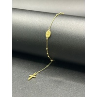 Ladies 18ct Yellow Gold Rosary Bracelet with Cross & Mother Mary Charms