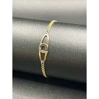 Unisex 18ct Yellow Gold Curb Link Patterned Plaque Bracelet