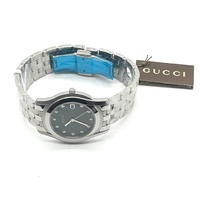 GUCCI 5500M Mens Diamond Date Quartz Watch 38mm Black Dial with Box