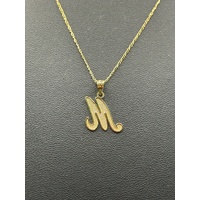 Unisex 9ct Yellow Gold Figaro Link Necklace & Letter M Pendant