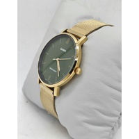 Casio Mens Gold Watch Green Dial Stainless Steel Mesh Analogue MTP-VT01G