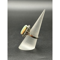 Ladies 14ct White Gold White Opal & Diamond Ring
