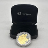 2008 Perth Mint 1oz Gold Gilded Koala 99.9% Silver $1 Dollar Coin Case