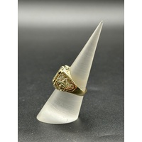 Mens 9ct Yellow Gold Checkered Shield Ring