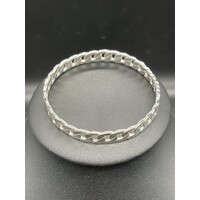 Unisex Sterling Silver Curb Link Round Bangle (Brand New)