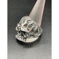 Sterling Silver Flaming Skull biker Ring 18 Grams SIZE: 10/U