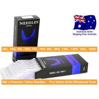 600 x PREMIUM Tattoo Needles Mixed RL RS sizes Round LINER SHADER Sterilized AUS Seller