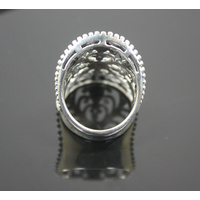 Art Nouveau Bead Outlined Oval Ajoure Sterling Silver Ring 12.1 Grams [Size: 7/54]
