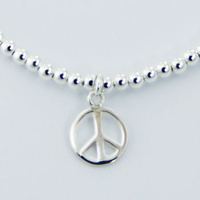 Sterling Silver Beads Stretch Bracelet with Peace Charm 4.15 Grams NEW