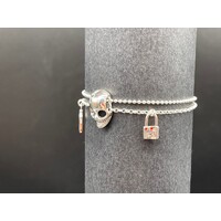 Unisex Sterling Silver Skull, Cross and Lock Charm Double Chain Bracelet (Brand New)