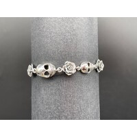 Unisex Sterling Silver Flower & Skull Bracelet (Brand New)