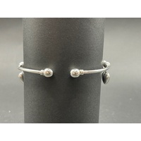 Ladies 925 Sterling Silver Cuff Bangle with Heart Charms (NEW)