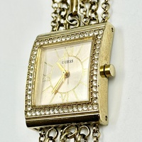Guess W0140L2 Ladies Silk Silver Pearl Charm Watch Gold Tone Dial