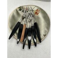 Mother of Pearl Set 6 Plates and 7 Cocktail Forks Collectable Set with Box