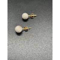 Ladies 21ct Yellow Gold Laser Cut Frosted Ball Stud Earrings (Pre-Owned)
