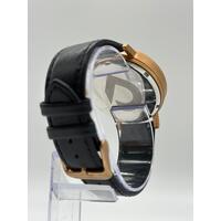 Brandon Ellis x Uncle Jack Unisex Black Gold Rose Leather Band Watch