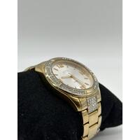 Elite Ladies Gold Tone Stone Set Watch Model 5080035 Fashion Timepiece