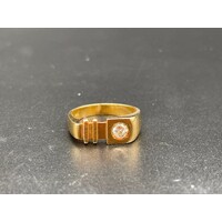 Mens 18ct Yellow Gold Round Single Diamond Ring (Pre-Owned)