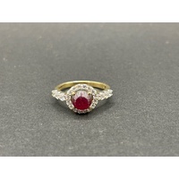 Ladies 9ct Yellow Gold Red Gemstone and CZ Ring