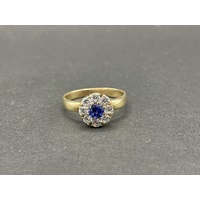 Ladies 9ct Yellow Gold Blue Gemstone and CZ Ring