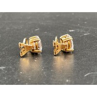 Unisex 9ct Yellow Gold CZ Stone Stud Clip On Earrings (Pre-Owned)