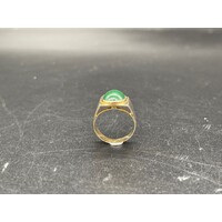 Unisex Solid 14ct Size UK G Yellow Gold Green Gemstone Ring Fine Jewellery
