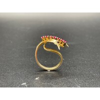 Ladies Solid 9ct Yellow Gold Red Stone Ring Unique Design Fine Jewellery 