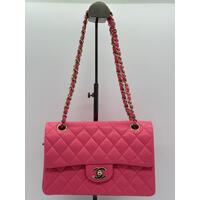 Chanel Dark Pink Quilted Grained Caviar Medium Handbag Double Flap 