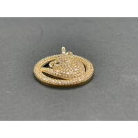 Unisex 9ct Yellow Gold Round Panther Pendant (Pre-owned)