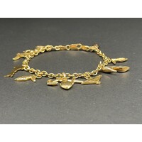 Ladies 18ct Yellow Gold Oval Belcher Link Charm Bracelet (Pre-Owned)