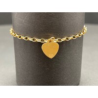 Ladies 9ct Yellow Gold Belcher Link Heart Charm Bracelet (Pre-Owned)