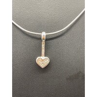 Ladies 14ct White Gold Snake Link Necklace & Diamond Heart Pendant (Pre-Owned)
