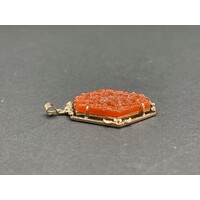 Ladies 9ct Yellow Gold Red Jade Pendant (Pre-Owned)
