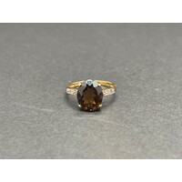 Ladies 9ct Yellow Gold Oval Amber Stone Ring