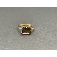 Ladies 9ct Yellow Gold Amber Gemstone Ring