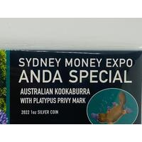Anda Sydney Expo Kookaburra 2022 1oz Silver Coin Platypus Privy (Pre-owned)