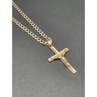Mens 9ct Yellow Gold Curb link Chain & Crucifix Pendant Necklace