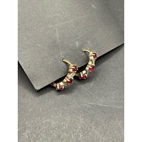 Ladies 9ct Yellow Gold Red Gemstone Huggie Hoop Earrings