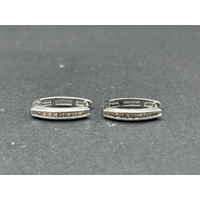 Ladies 10ct White Gold Oval Hoop Diamond Earrings