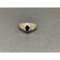 Ladies 9ct Yellow Gold Blue Gemstones and Diamonds Ring