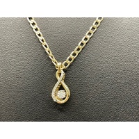 Ladies 10ct Yellow Gold Curb Link Chain & Diamond Infinity Pendant
