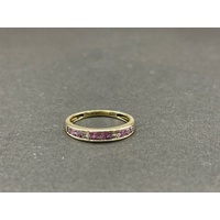 Ladies 9ct Yellow Gold Pink Gemstones and Diamonds Ring