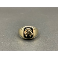 Men's 9ct Yellow Gold Horse Head and Shoe Black Gemstone Ring