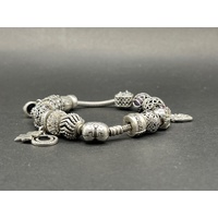 Ladies 925 Sterling Silver Snake Link Bracelet and Charms