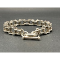 Mens 925 Sterling Silver Bike Link Bracelet