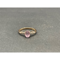 Ladies 9ct Rose Gold Purple Gemstone and Diamond Ring