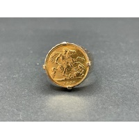 Mens 14ct Yellow Gold Round Sovereign Coin Ring